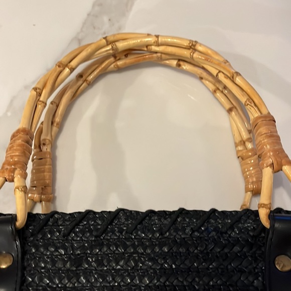 Straw & twisted cane handled petite hand bag - Picture 2 of 8